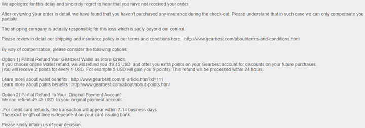 GearBest не возвращает часть денег